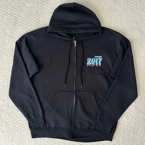 Disney Parks Disneyland 2017 Black Full Zip Up Hoodie Sweatshirt Adult Large - Picture 2 of 8